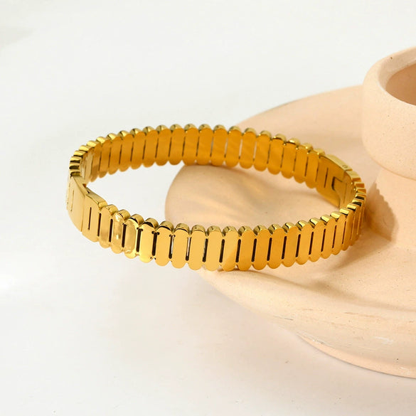 Wholesale Geometric Striped 18K Gold Electroplated Stainless Steel Bracelet Jewelry For Women