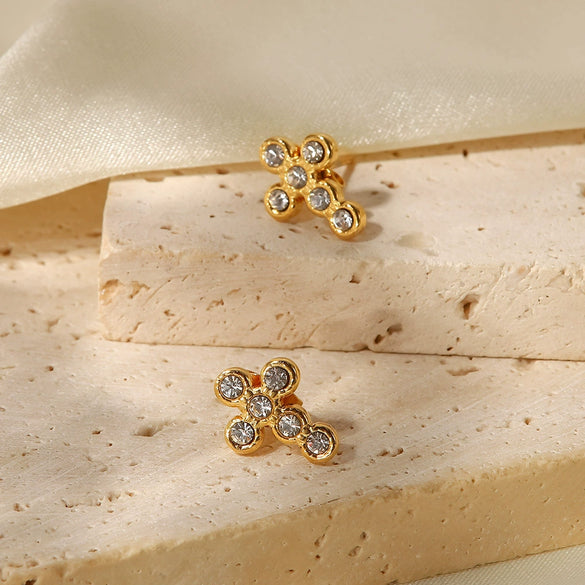 Wholesale Geometric Style Electroplated Stainless Steel Cross Earrings With Diamond Pearl For Women