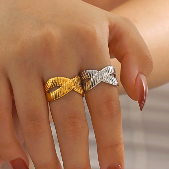 Wholesale Geometric Style Electroplated Stainless Steel Cross Open Ring For Women