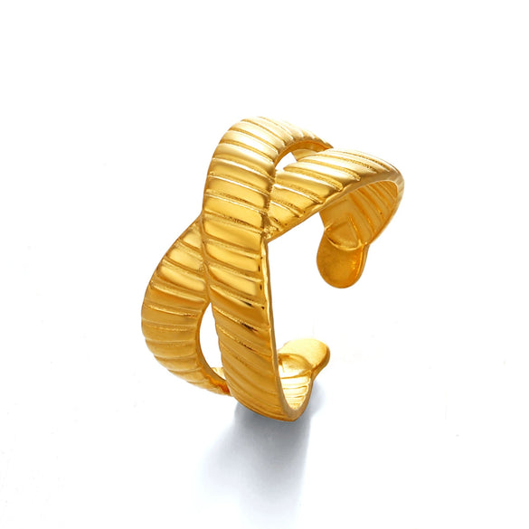 Wholesale Geometric Style Electroplated Stainless Steel Cross Open Ring For Women
