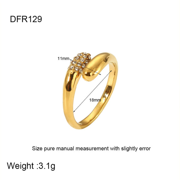 Wholesale Geometric Style Electroplated Stainless Steel Inlaid Zircon Cross Opening Ring For Women