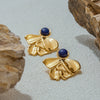 Wholesale Geometric Style Electroplated Stainless Steel Lapis Lazuite Irregular Fan Earrings Ear Jewelry
