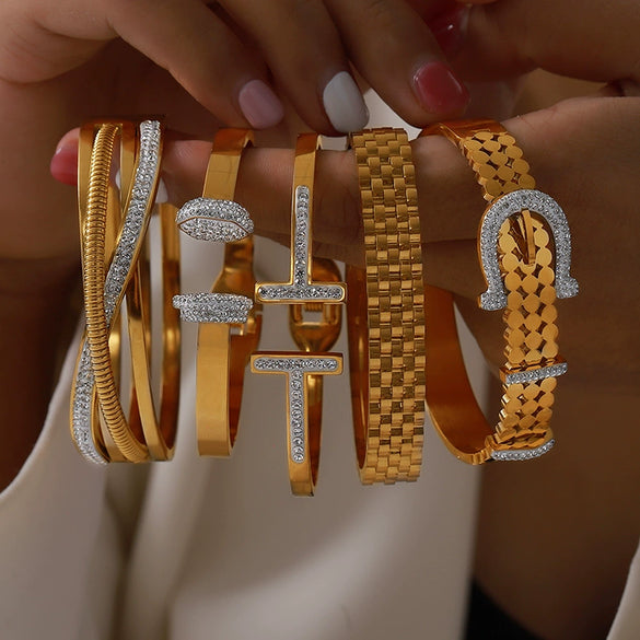 Wholesale Geometric Style Goldplated Titanium Steel Multilayer Stacked Women's Bracelet
