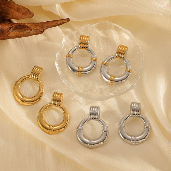 Wholesale Geometric Style Pvd Furnace Vacuum Real Gold Plated Stainless Steel Hoop Earrings For Women