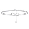 Wholesale Geometric Style S925 Sterling Silver Women's Anklet With Double Layer 8 Word Lucky Symbol