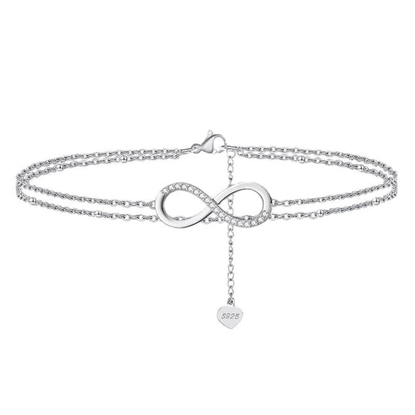 Wholesale Geometric Style S925 Sterling Silver Women's Anklet With Double Layer 8 Word Lucky Symbol