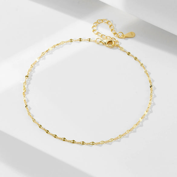 Wholesale Geometric Style Silver 925 Sterling Silver Plated 14K Gold Tile Chain Anklet For Women