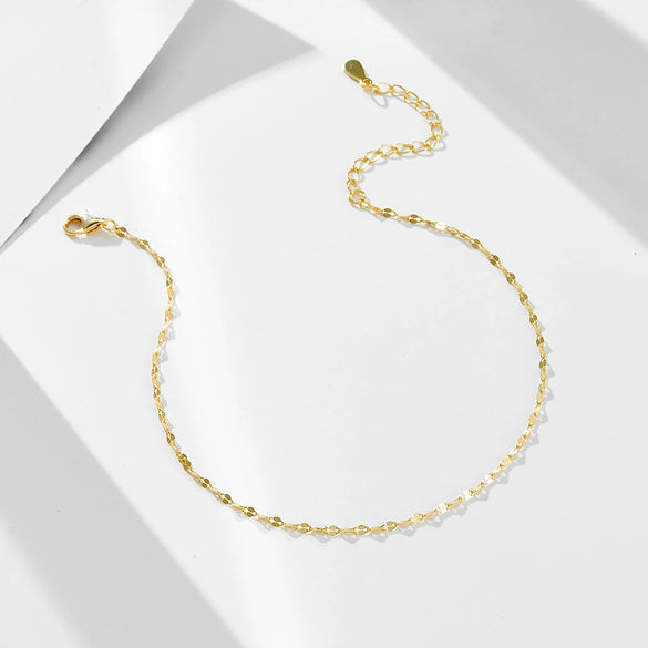 Wholesale Geometric Style Silver 925 Sterling Silver Plated 14K Gold Tile Chain Anklet For Women