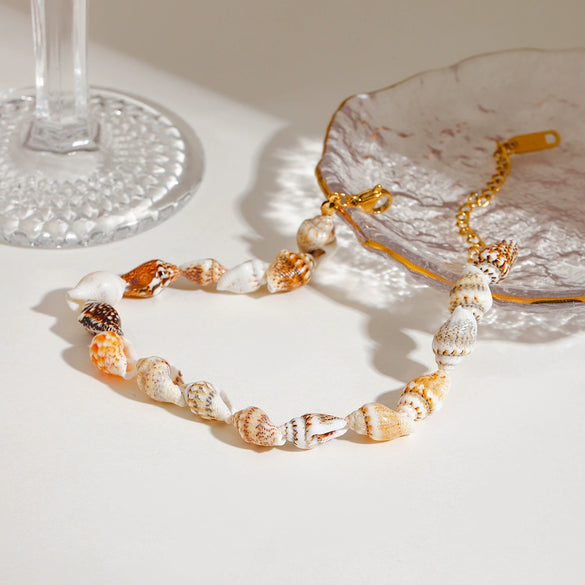 Wholesale Geometric Style Stainless Steel And Natural Shell Electroplated Women's Anklet Jewelry