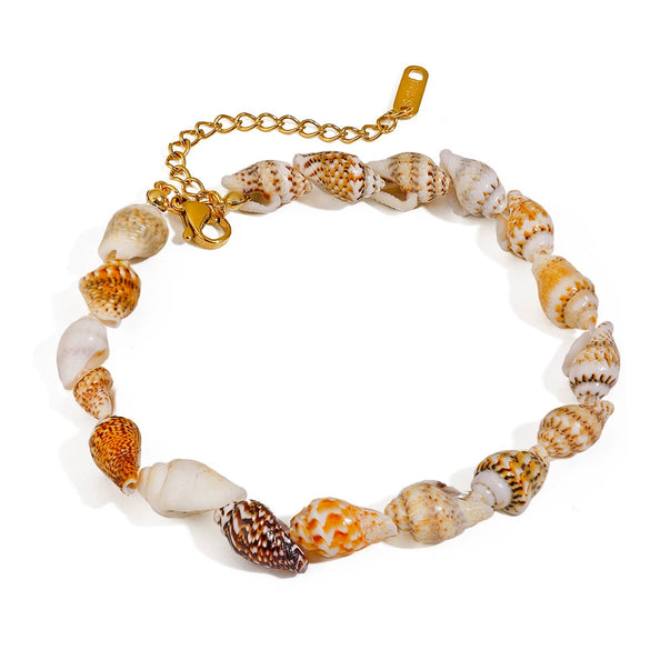 Wholesale Geometric Style Stainless Steel And Natural Shell Electroplated Women's Anklet Jewelry