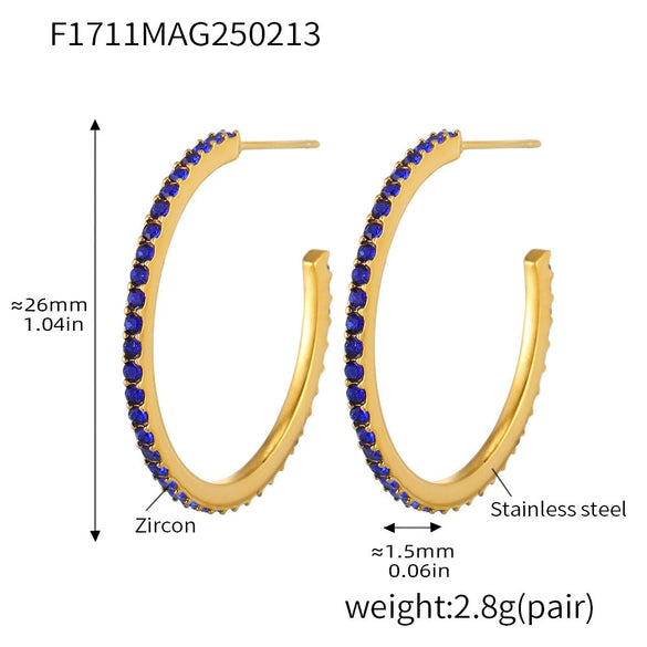 Wholesale Geometric Style Stainless Steel And Titanium Steel Inlaid Zircon Electroplated Earrings For Women