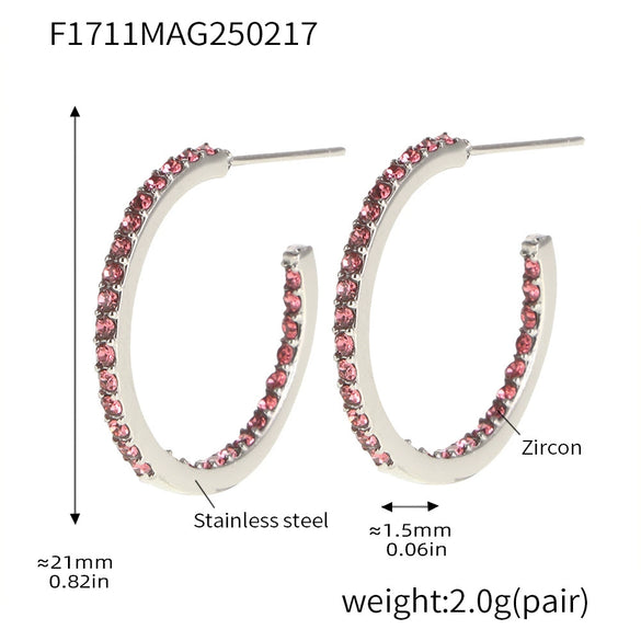 Wholesale Geometric Style Stainless Steel And Titanium Steel Inlaid Zircon Electroplated Earrings For Women