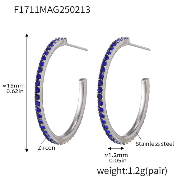 Wholesale Geometric Style Stainless Steel And Titanium Steel Inlaid Zircon Electroplated Earrings For Women