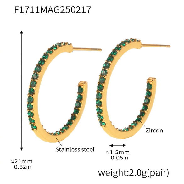 Wholesale Geometric Style Stainless Steel And Titanium Steel Inlaid Zircon Electroplated Earrings For Women