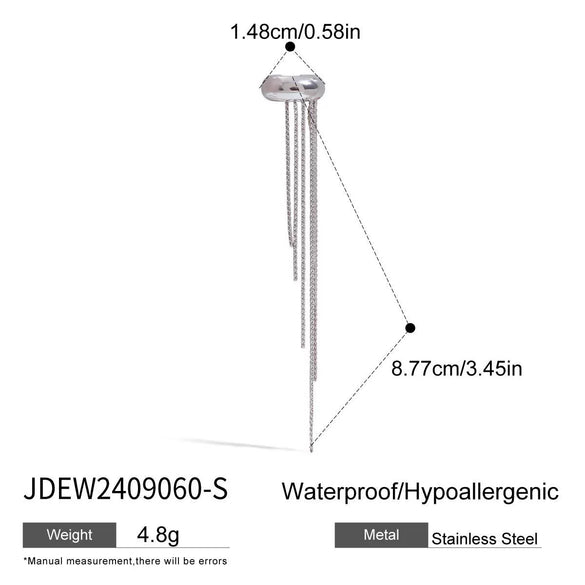 Wholesale Geometric Style Stainless Steel Tassel Ear Clip Earrings With 18K Gold Electroplating For Women