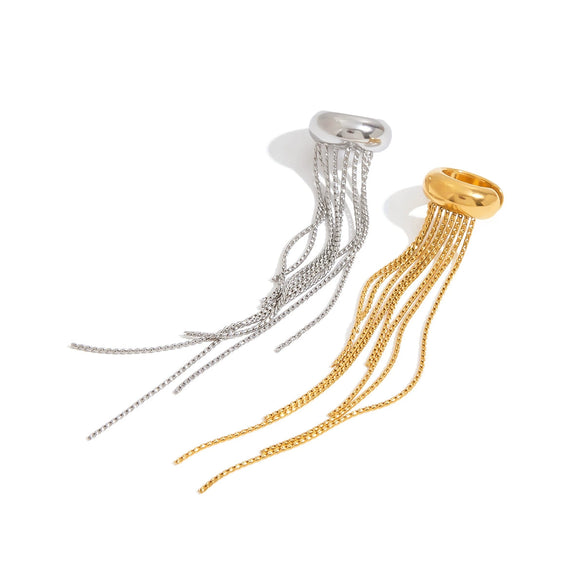 Wholesale Geometric Style Stainless Steel Tassel Ear Clip Earrings With 18K Gold Electroplating For Women