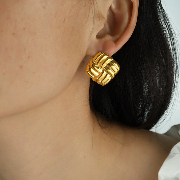 Wholesale Geometric Style 316L Stainless Steel Square Texture Electroplated Women's Ear Studs