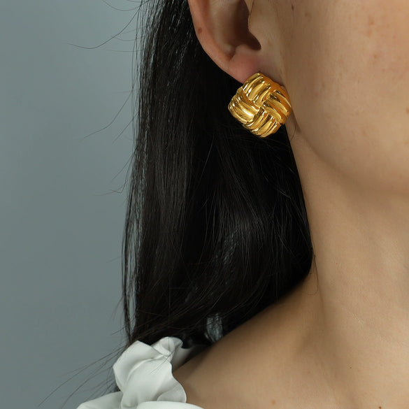Wholesale Geometric Style 316L Stainless Steel Square Texture Electroplated Women's Ear Studs