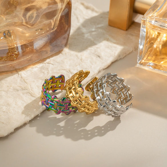 Wholesale Geometric Stylish Colorful High End Design Stainless Steel Ring With Electroplating Jewelry Accessories