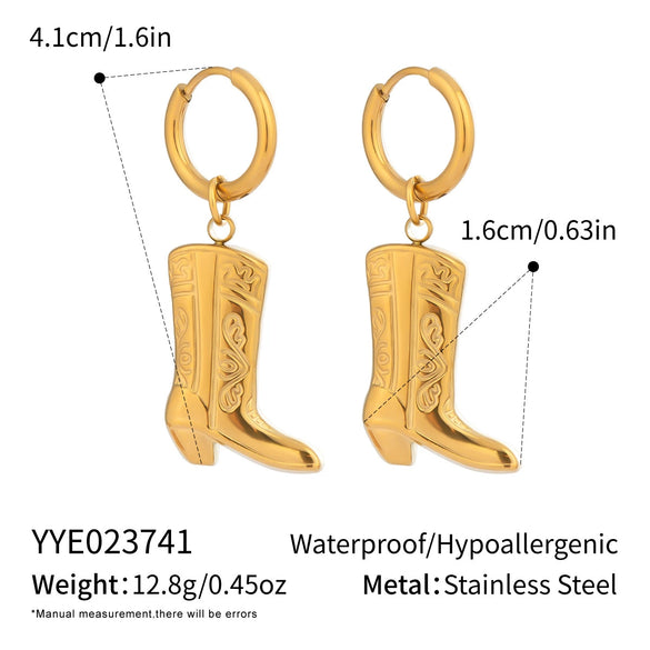 Wholesale Geometric Stylish Women's Boots Earrings Stainless Steel Electroplated 18K Gold Non Fading