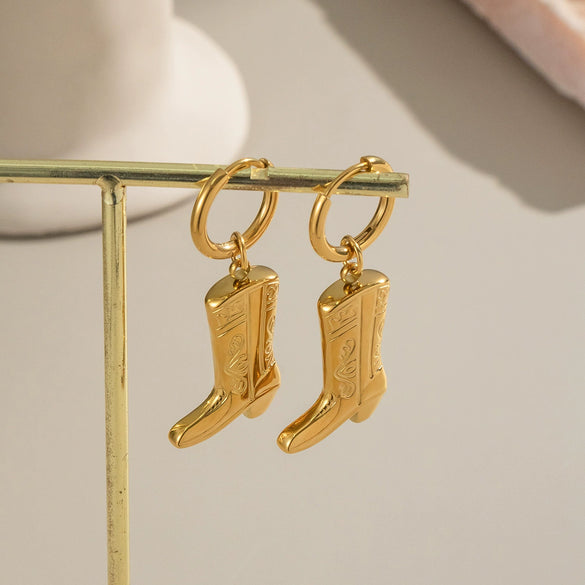 Wholesale Geometric Stylish Women's Boots Earrings Stainless Steel Electroplated 18K Gold Non Fading
