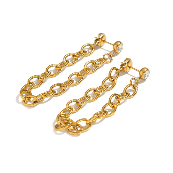 Wholesale Geometric Tassel Chain Diamondstudded Stainless Steel Earrings For Women With Vacuum Real Gold Plating