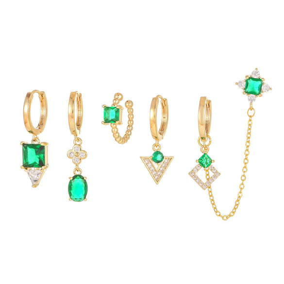 Wholesale Geometric Tassel Chain Earrings Set Copper With Colorful Zircon