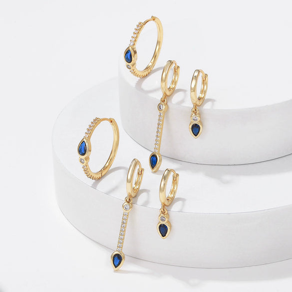 Wholesale Geometric Tassel Chain Earrings Set Copper With Colorful Zircon