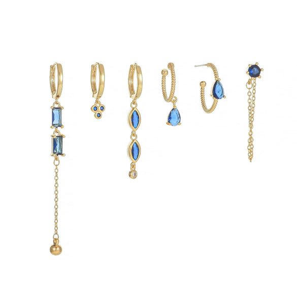 Wholesale Geometric Tassel Chain Earrings Set Copper With Colorful Zircon