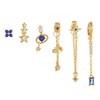 Wholesale Geometric Tassel Chain Earrings Set Copper With Colorful Zircon