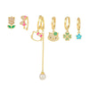 Wholesale Geometric Tassel Chain Earrings Set Copper With Colorful Zircon