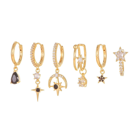 Wholesale Geometric Tassel Chain Earrings Set Copper With Colorful Zircon