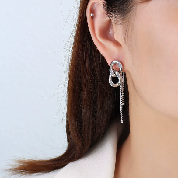 Wholesale Geometric Tassel Earrings Titanium Steel 18K Gold Electroplated For Women