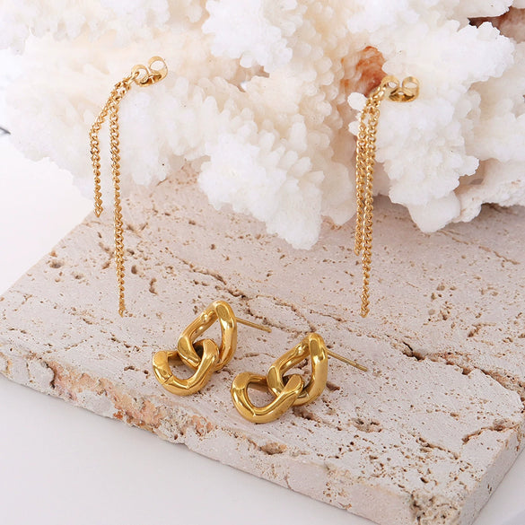 Wholesale Geometric Tassel Earrings Titanium Steel 18K Gold Electroplated For Women