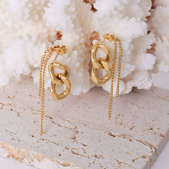 Wholesale Geometric Tassel Earrings Titanium Steel 18K Gold Electroplated For Women
