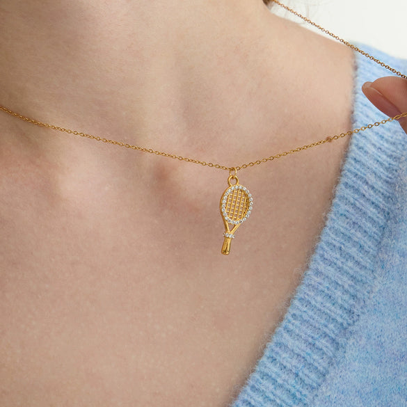Wholesale Geometric Tennis Racket Pendant Stainless Steel Electroplated Necklace Jewelry For Women