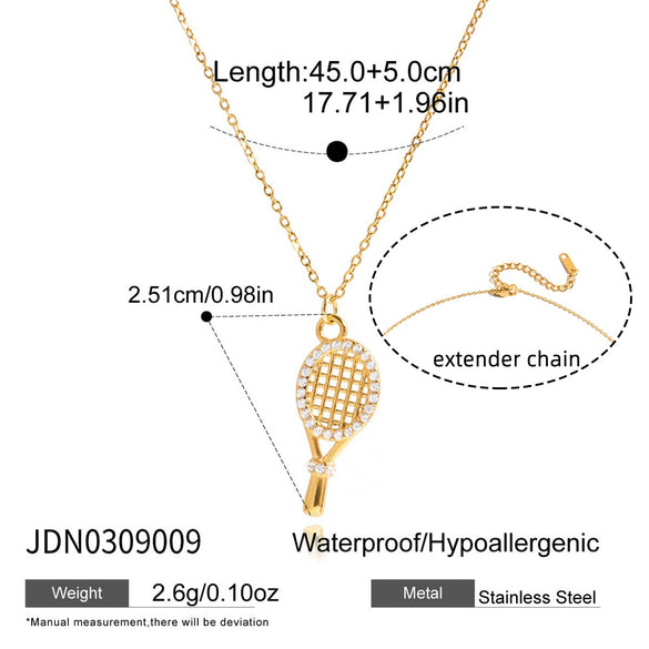 Wholesale Geometric Tennis Racket Pendant Stainless Steel Electroplated Necklace Jewelry For Women