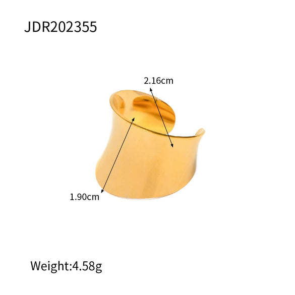 Wholesale Geometric Texture 18K Gold Plated Stainless Steel Opening Ring For Women With Electroplating Treatment