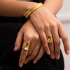 Wholesale Geometric Texture 18K Gold Plated Stainless Steel Opening Ring For Women With Electroplating Treatment