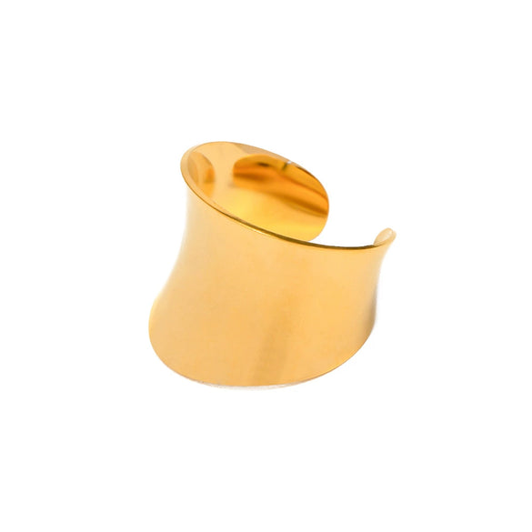 Wholesale Geometric Texture 18K Gold Plated Stainless Steel Opening Ring For Women With Electroplating Treatment