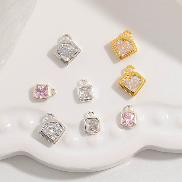 Wholesale Geometric Threedimensional Square Pendant Jewelry Accessories Material In S925 Sterling Silver With Zirconia