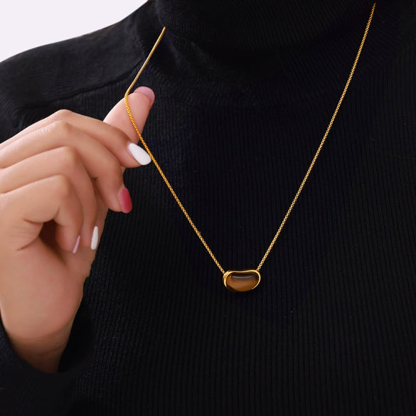 Wholesale Geometric Tiger Eye 316L Stainless Steel Necklace With Electroplating For Women Retro Niche Design Sense
