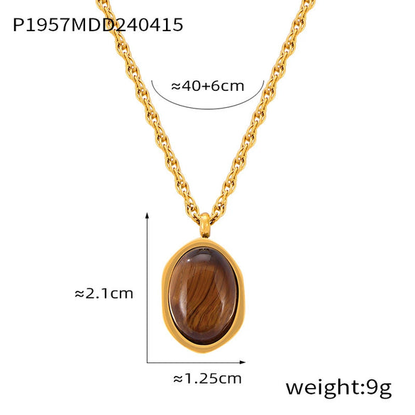Wholesale Geometric Tiger Eye 316L Stainless Steel Necklace With Electroplating For Women Retro Niche Design Sense