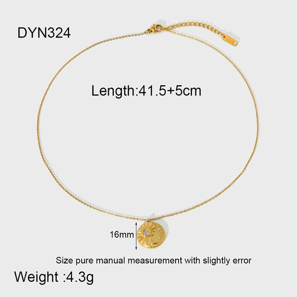 Wholesale Geometric Titanium Steel And Stainless Steel Electroplated Sun And Moon Embossed Round Pendant Necklace And Bracelet For Women
