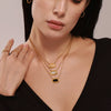 Wholesale Geometric Titanium Steel Black Agate Inlay Necklace Pendant With 18K Plated Real Gold Electroplating For Women