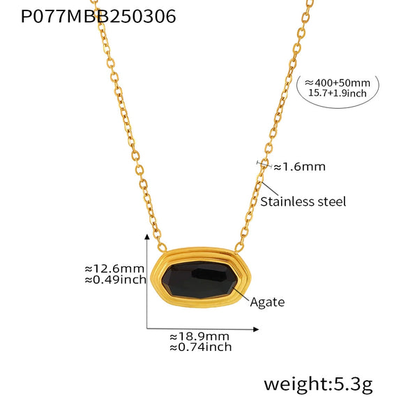 Wholesale Geometric Titanium Steel Black Agate Inlay Necklace Pendant With 18K Plated Real Gold Electroplating For Women