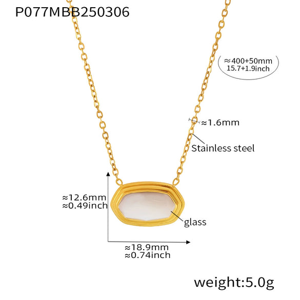 Wholesale Geometric Titanium Steel Black Agate Inlay Necklace Pendant With 18K Plated Real Gold Electroplating For Women