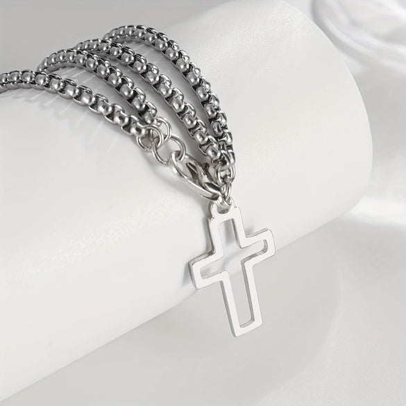 Wholesale Geometric Titanium Steel Cross Cut Out Double Chain Unisex Bracelet