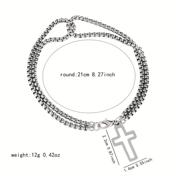 Wholesale Geometric Titanium Steel Cross Cut Out Double Chain Unisex Bracelet