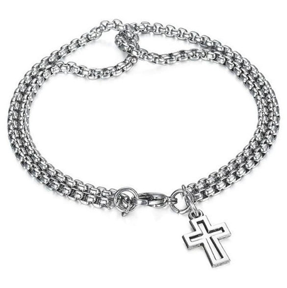 Wholesale Geometric Titanium Steel Cross Cut Out Double Chain Unisex Bracelet
